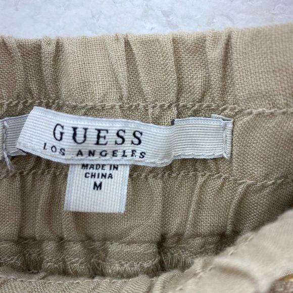 GUESS LOS ANGELES Sandy Beige Linen Wide Leg Pants Chain Belt - Picture 5 of 6